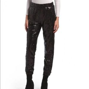 7 For All Mankind Sequins Joggers Pants Pull-On Pockets Black Sz M